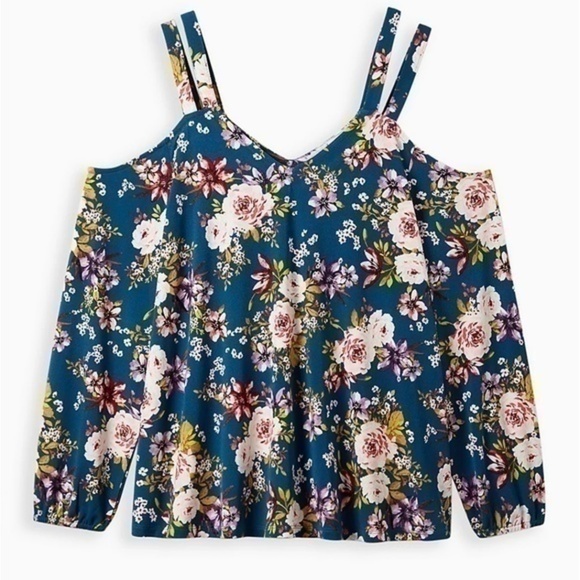 Torrid Knit Crepe V Neck Cutout Cold Shoulder Top Blouse - Picture 5 of 5